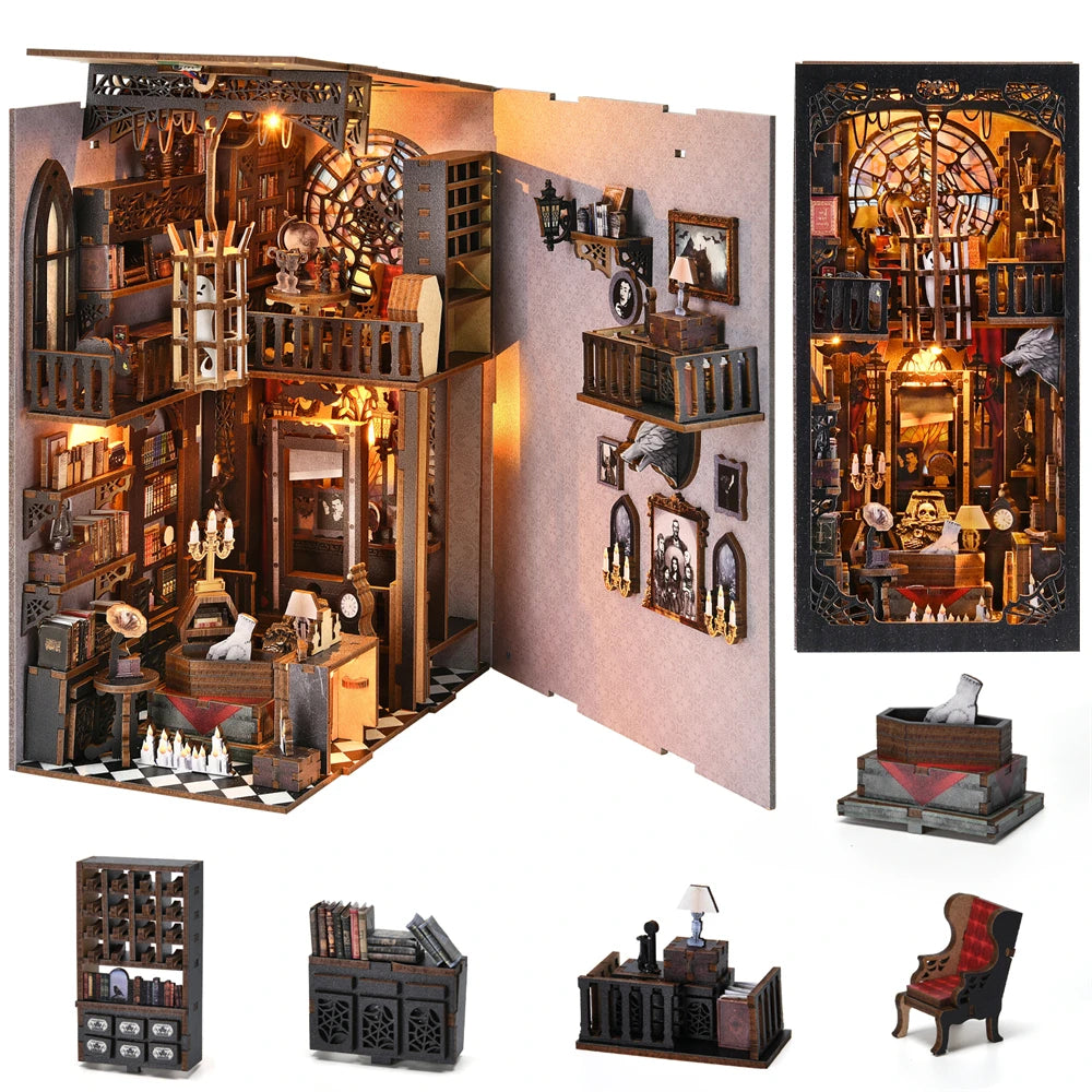 Spooky Book Nook Kit – Haunted Mansion Mini Library (DIY Assembly)
