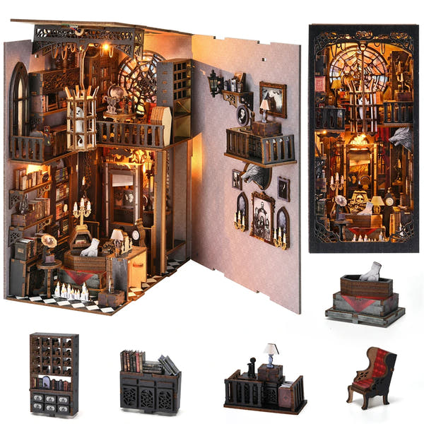 Spooky Book Nook Kit – Haunted Mansion Mini Library (DIY Assembly)
